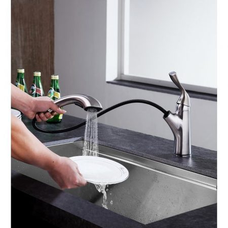 Anzzi Di Piazza Single-Handle Pull-Out Kitchen Faucet, Brushed Nickel KF-AZ205BN